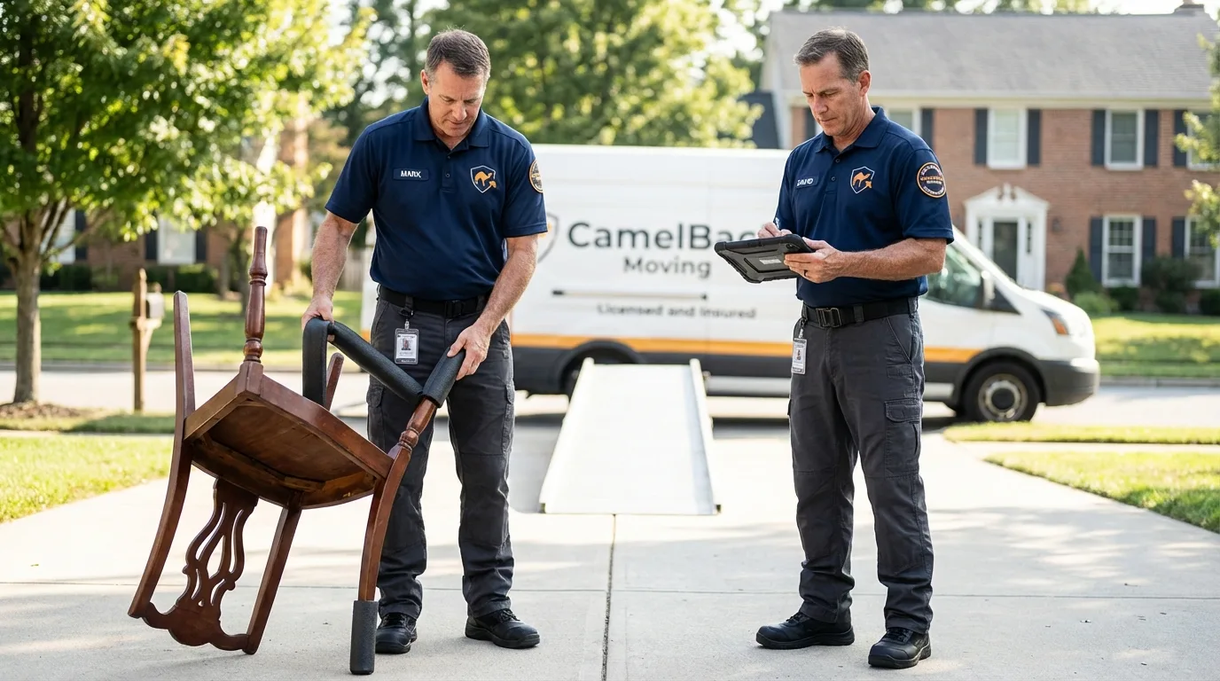 Movers inspecting furniture for damage prevention before loading in Nortonville, KY